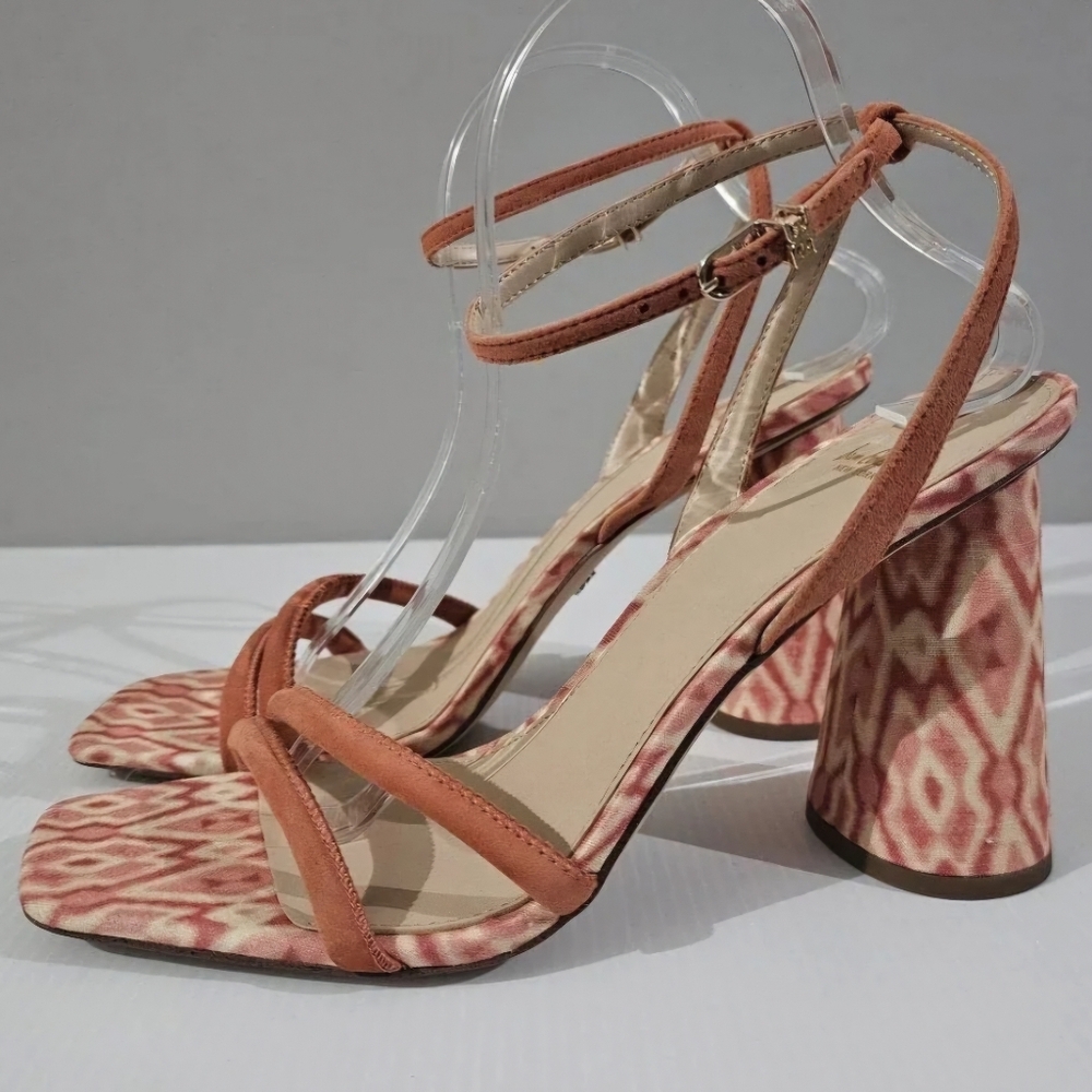 NEW Sam Edelman Kia Heel Womens 10.5 Terracotta Pink Suede Strappy Sandal Aztec